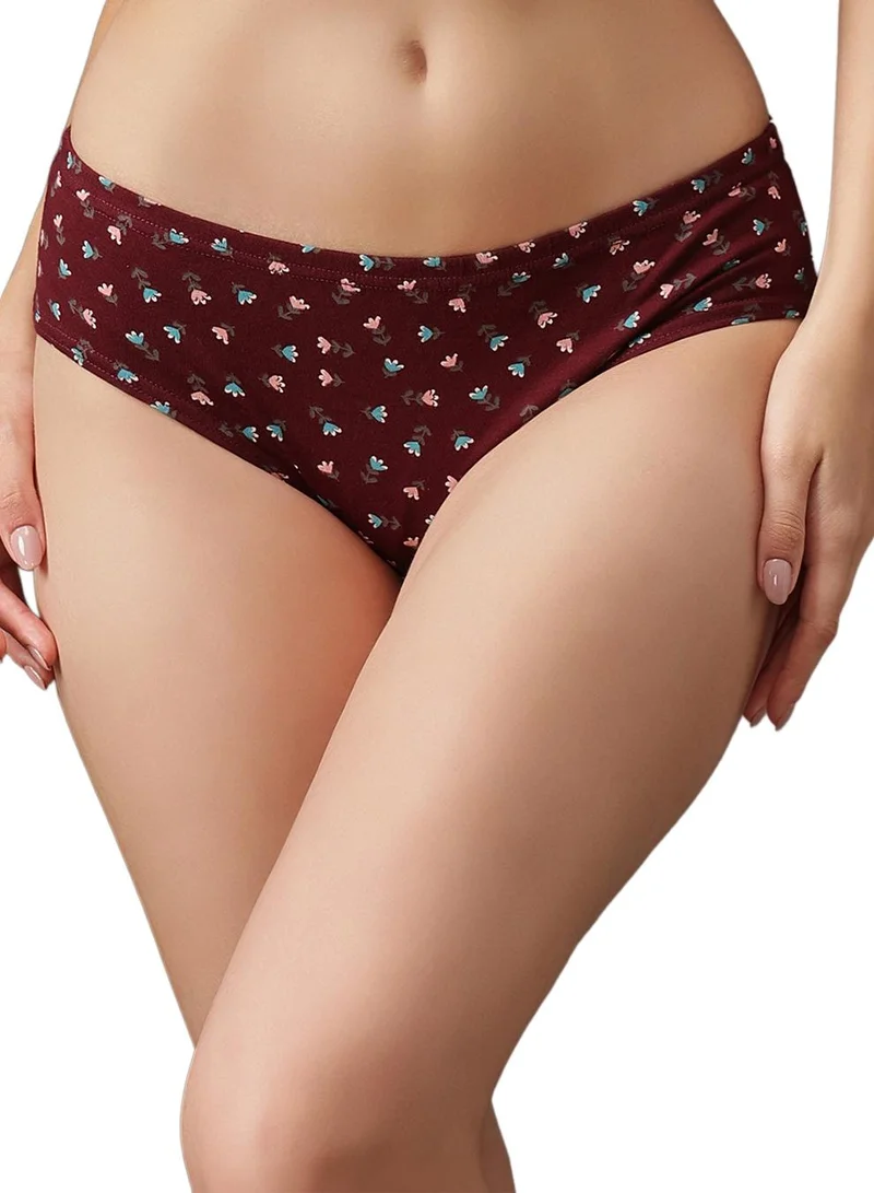 كلوفيا Pack of 3 Printed Mid Waist Hipster Panties with Inner Elastic - 100% Cotton